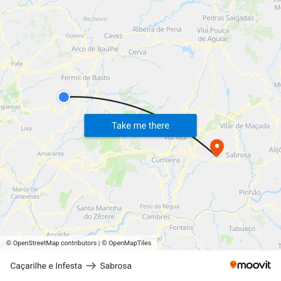 Caçarilhe e Infesta to Sabrosa map
