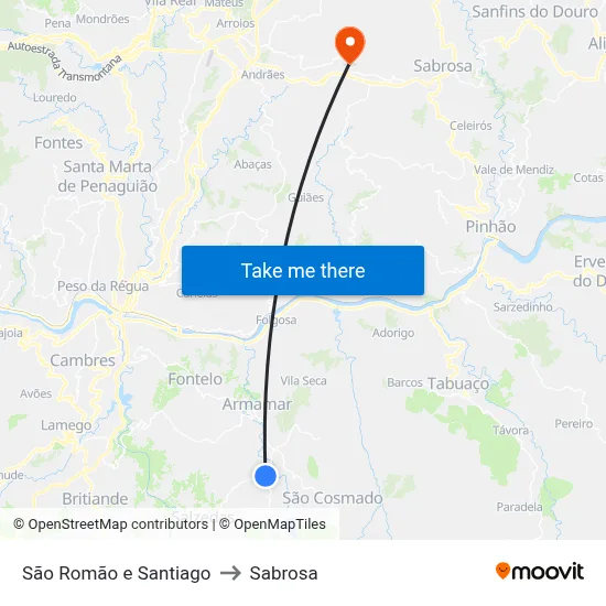 São Romão e Santiago to Sabrosa map