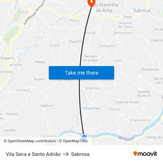 Vila Seca e Santo Adrião to Sabrosa map