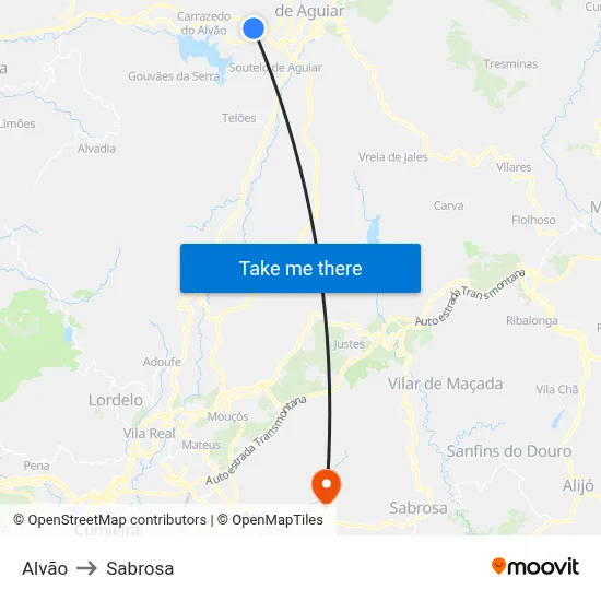 Alvão to Sabrosa map