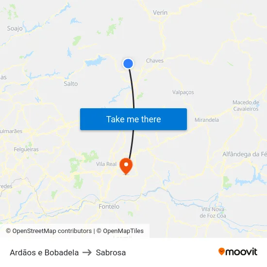 Ardãos e Bobadela to Sabrosa map