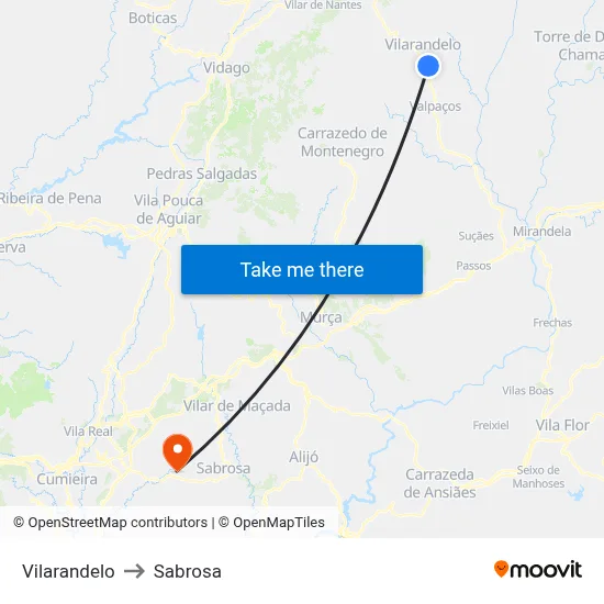 Vilarandelo to Sabrosa map