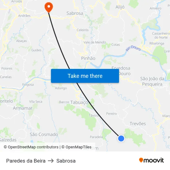 Paredes da Beira to Sabrosa map