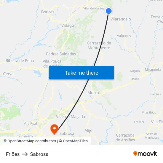 Friões to Sabrosa map