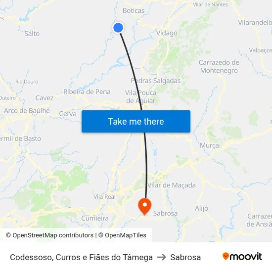 Codessoso, Curros e Fiães do Tâmega to Sabrosa map