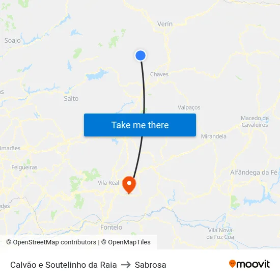 Calvão e Soutelinho da Raia to Sabrosa map