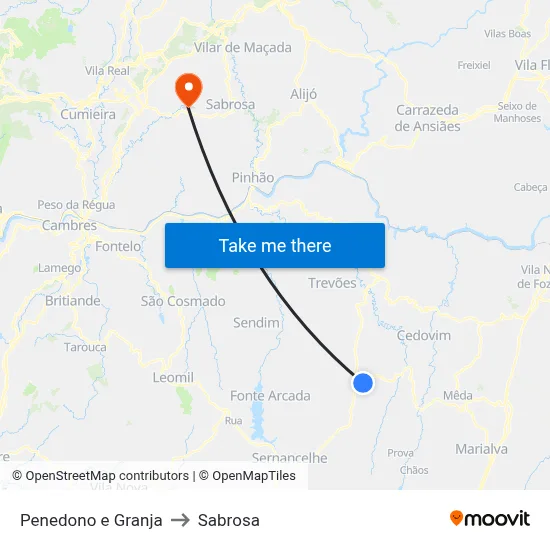 Penedono e Granja to Sabrosa map