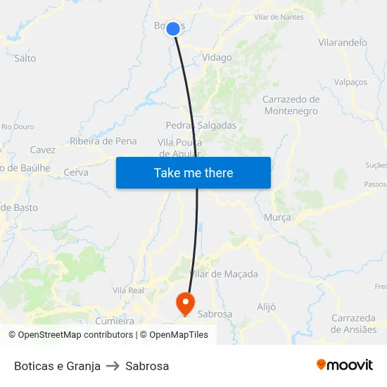 Boticas e Granja to Sabrosa map