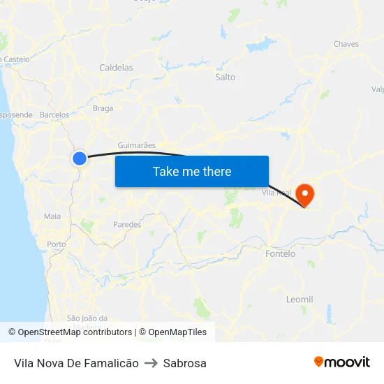 Vila Nova De Famalicão to Sabrosa map
