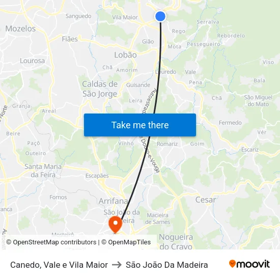 Canedo, Vale e Vila Maior to São João Da Madeira map