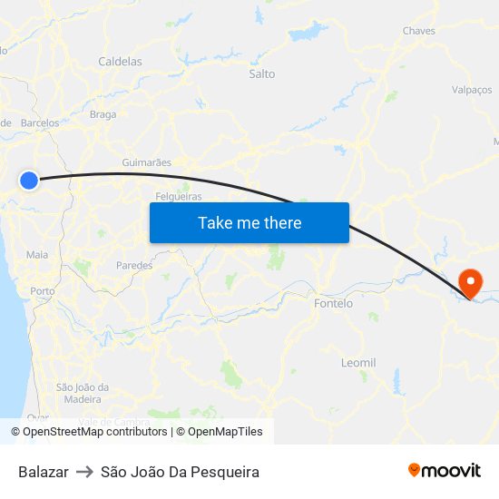 Balazar to São João Da Pesqueira map