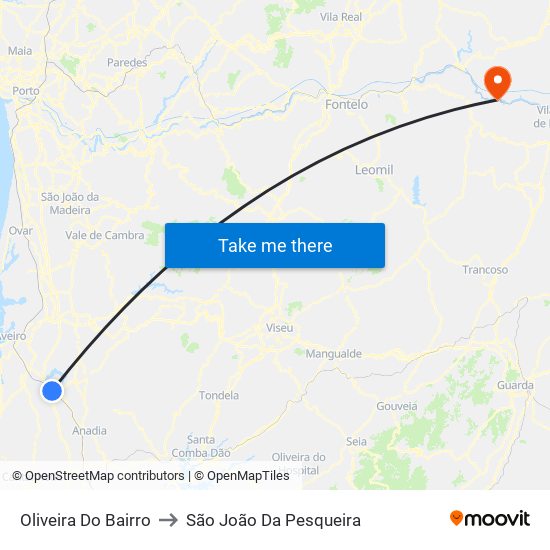 Oliveira Do Bairro to São João Da Pesqueira map