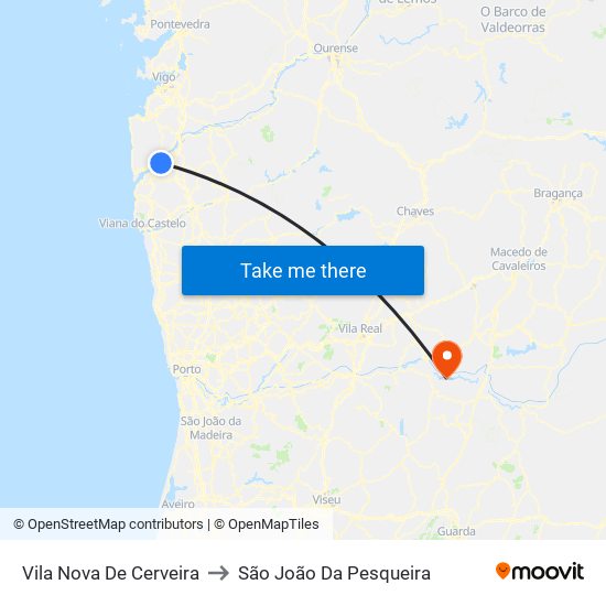 Vila Nova De Cerveira to São João Da Pesqueira map