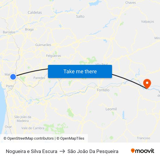 Nogueira e Silva Escura to São João Da Pesqueira map