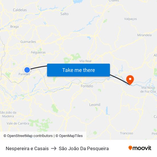 Nespereira e Casais to São João Da Pesqueira map