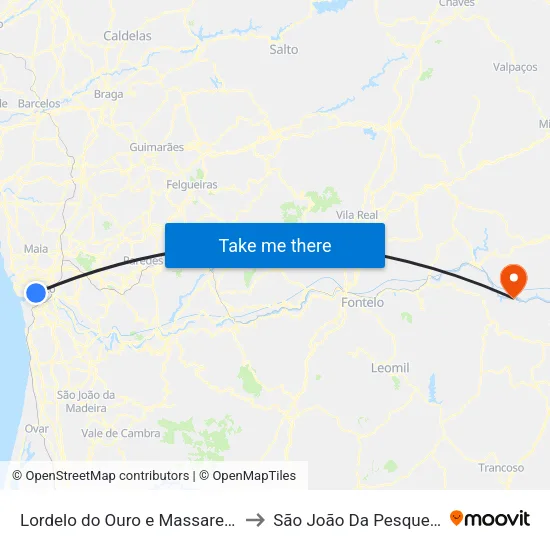 Lordelo do Ouro e Massarelos to São João Da Pesqueira map