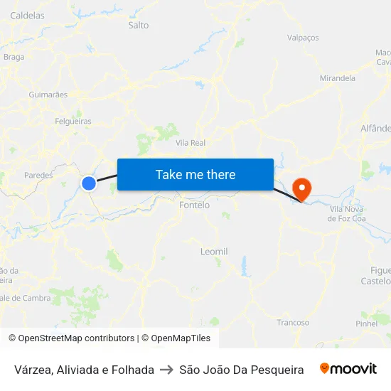 Várzea, Aliviada e Folhada to São João Da Pesqueira map