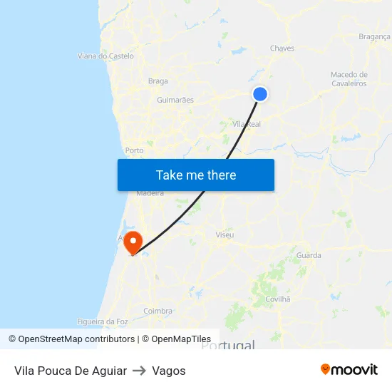 Vila Pouca De Aguiar to Vagos map