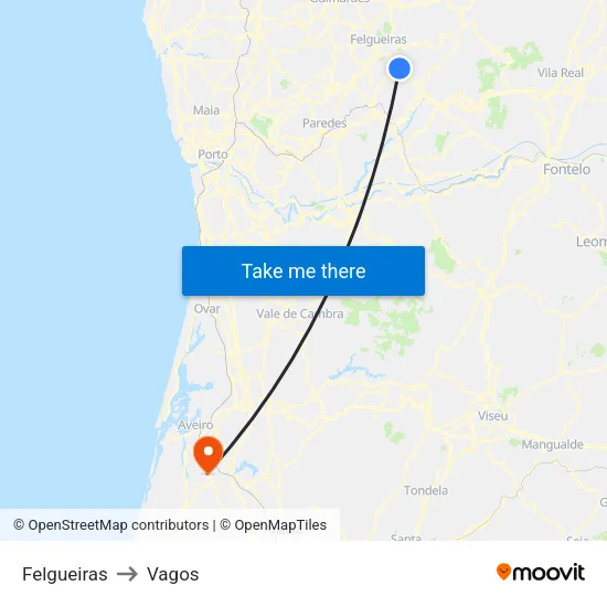 Felgueiras to Vagos map