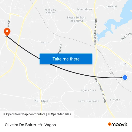Oliveira Do Bairro to Vagos map