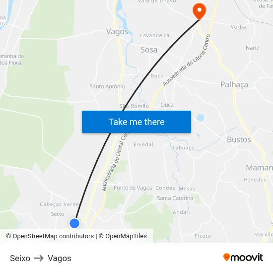 Seixo to Vagos map