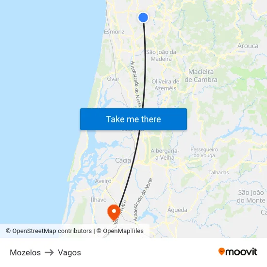 Mozelos to Vagos map