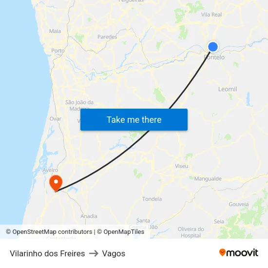 Vilarinho dos Freires to Vagos map