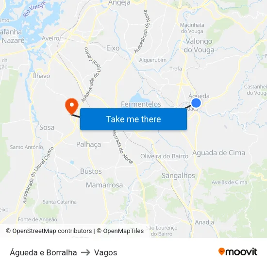 Águeda e Borralha to Vagos map