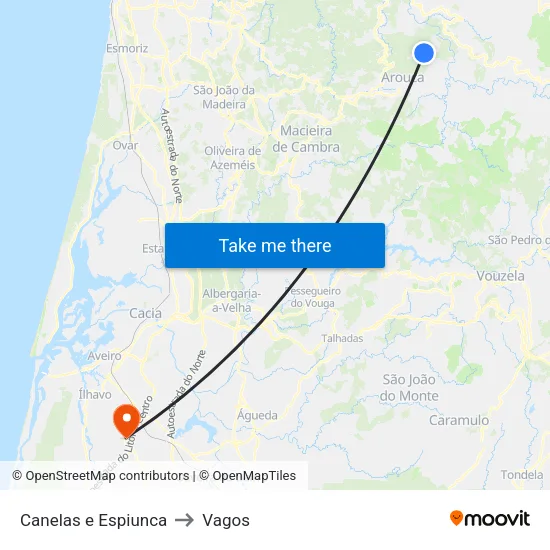 Canelas e Espiunca to Vagos map