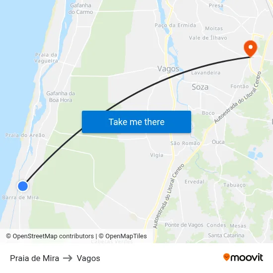 Praia de Mira to Vagos map