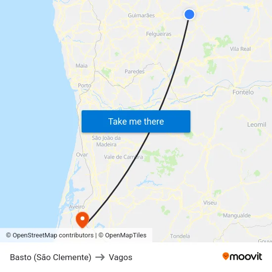 Basto (São Clemente) to Vagos map