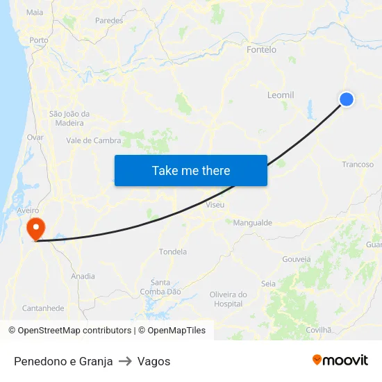 Penedono e Granja to Vagos map