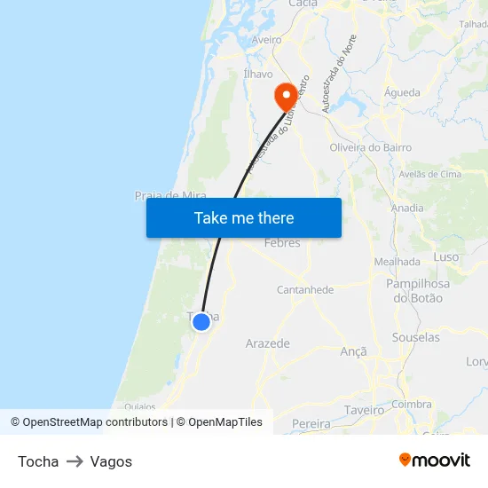 Tocha to Vagos map