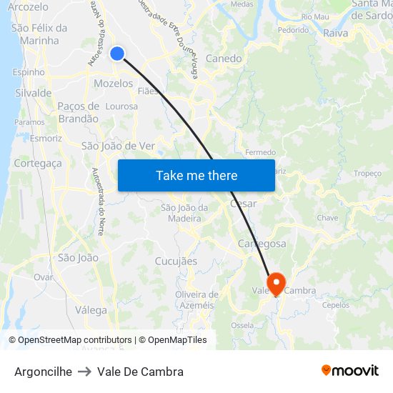 Argoncilhe to Vale De Cambra map