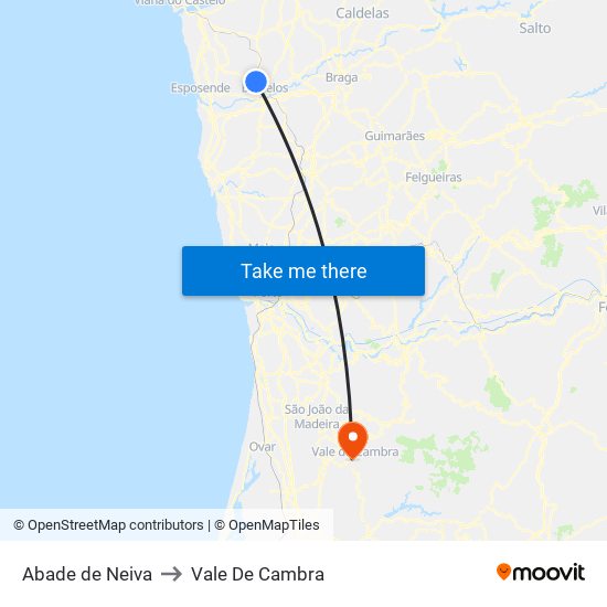 Abade de Neiva to Vale De Cambra map