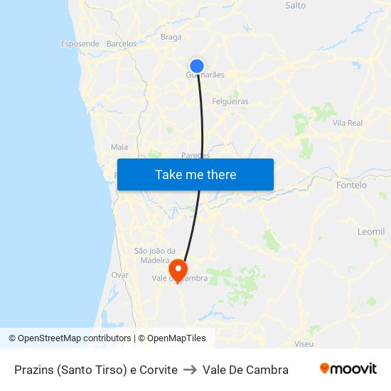Prazins (Santo Tirso) e Corvite to Vale De Cambra map