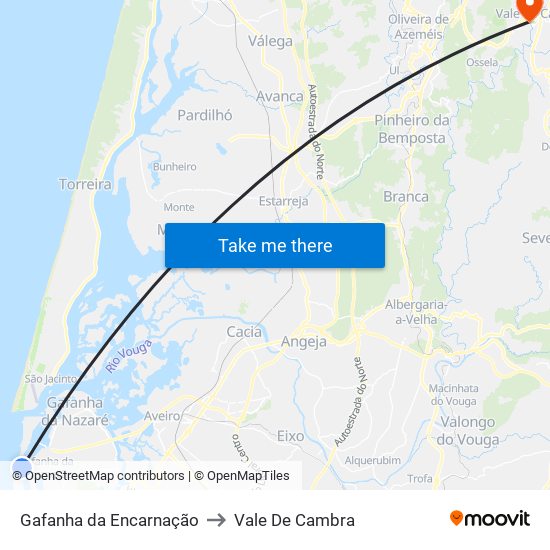 Gafanha da Encarnação to Vale De Cambra map