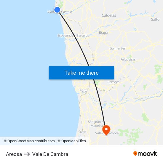 Areosa to Vale De Cambra map