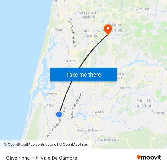 Oliveirinha to Vale De Cambra map