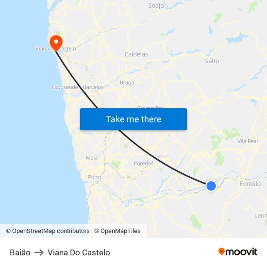 Baião to Viana Do Castelo map