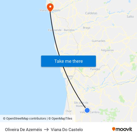 Oliveira De Azeméis to Viana Do Castelo map