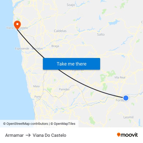 Armamar to Viana Do Castelo map