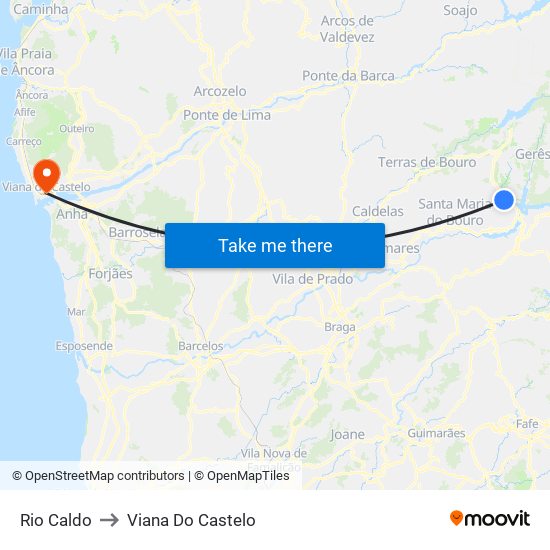 Rio Caldo to Viana Do Castelo map