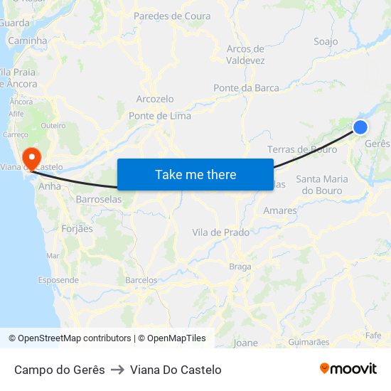 Campo do Gerês to Viana Do Castelo map
