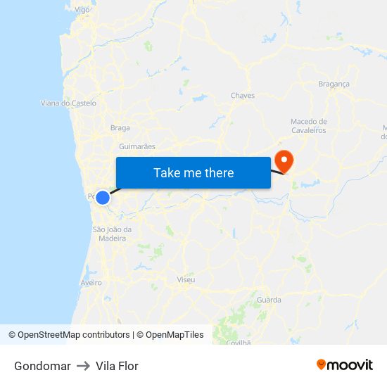 Gondomar to Vila Flor map