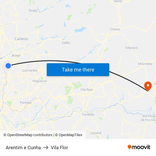 Arentim e Cunha to Vila Flor map