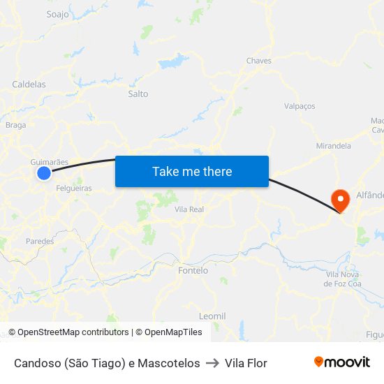 Candoso (São Tiago) e Mascotelos to Vila Flor map