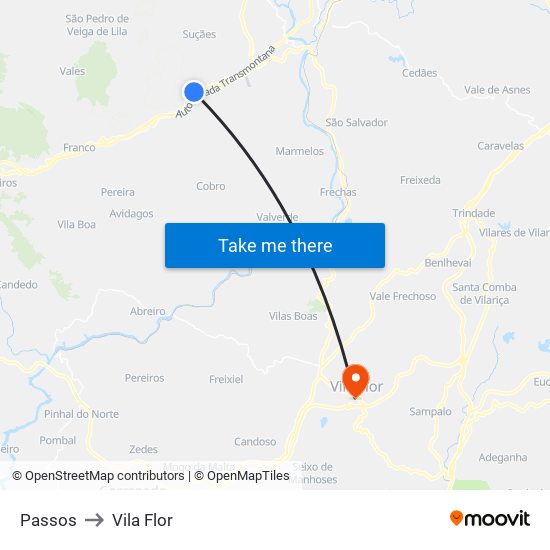 Passos to Vila Flor map
