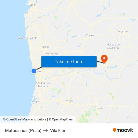Matosinhos (Praia) to Vila Flor map