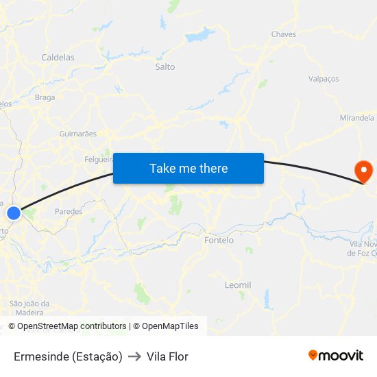 Ermesinde (Estação) to Vila Flor map